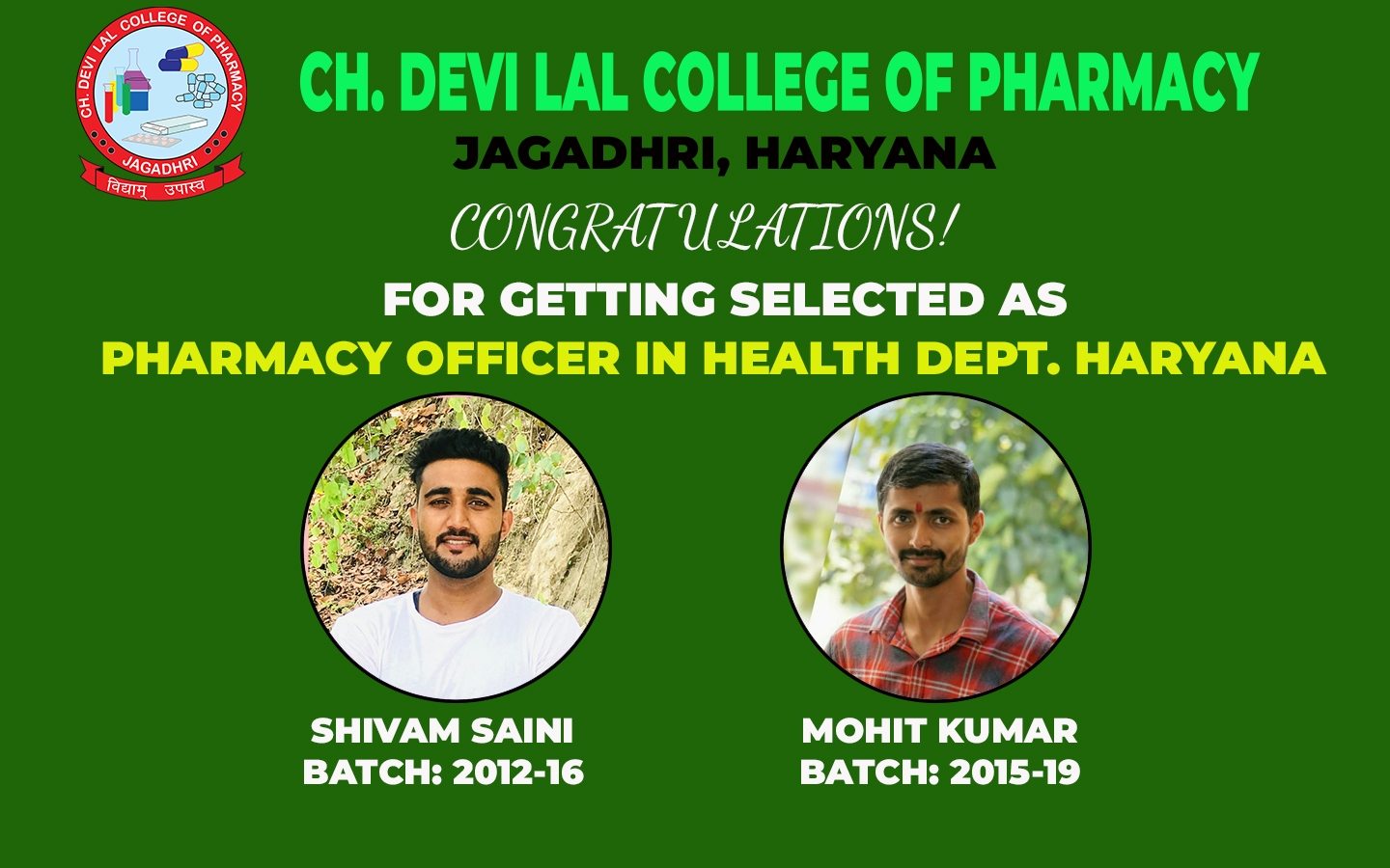 Two students selected as Pharmacy Officer